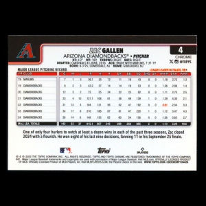Zac Gallen 2025 Topps Chrome Diamondbacks