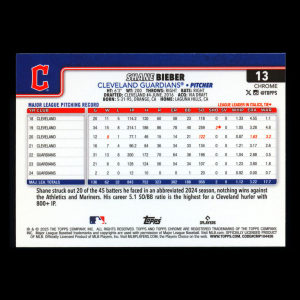 Shane Bieber 2025 Topps Chrome Guardians