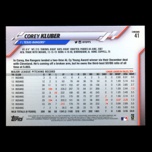Corey Kluber 2020 Topps Chrome Rangers