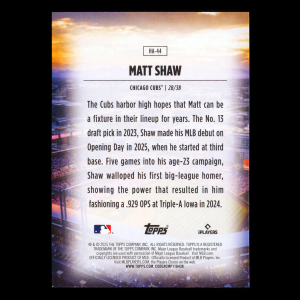 Matt Shaw RC 2025 Topps Home Field Advantage Rookie Cubs