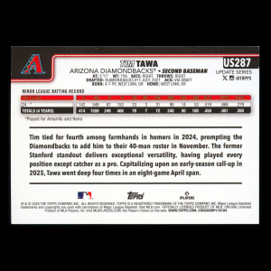 Tim Tawa RC 2025 Topps Update Aqua Rainbow Foil Rookie Diamondbacks
