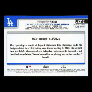 Hyeseong Kim RC 2025 Topps Update Rainbow Foil Rookie Dodgers