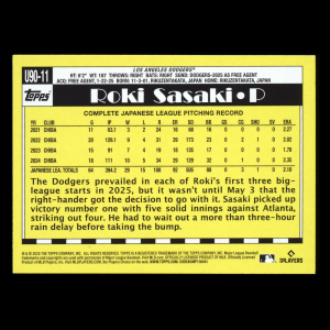 Roki Sasaki RC 2025 Topps Update '90 Topps Rookie Dodgers