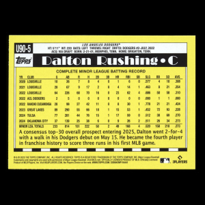 Dalton Rushing RC 2025 Topps Update '90 Topps Rookie Dodgers