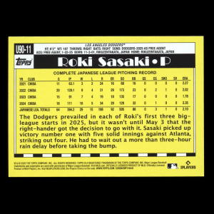 Roki Sasaki RC 2025 Topps Update '90 Topps Rookie Dodgers