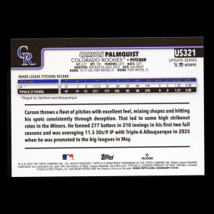 Carson Palmquist RC 2025 Topps Update Rookie Rockies