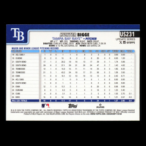 Hunter Bigge RC 2025 Topps Update Rookie Rays