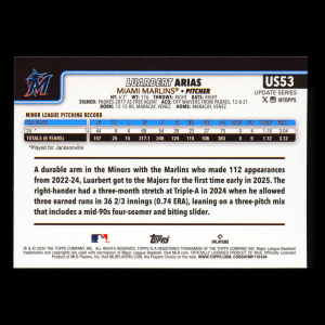 Luarbert Arias RC 2025 Topps Update Rookie Marlins