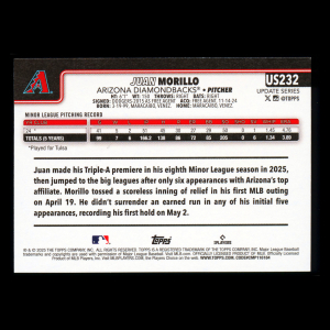 Juan Morillo RC 2025 Topps Update Rookie Diamondbacks