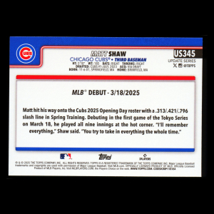 Matt Shaw 2025 Topps Update Rookie Debut Cubs