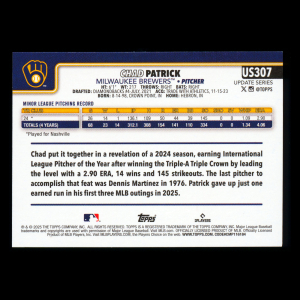 Chad Patrick RC 2025 Topps Update Rookie Brewers