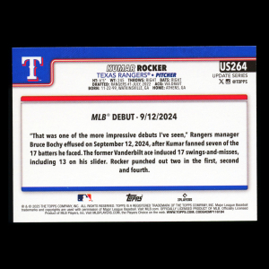 Kumar Rocker 2025 Topps Update Rookie Debut Rangers