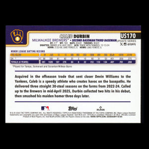 Caleb Durbin RC 2025 Topps Update Rookie Brewers