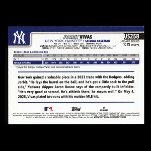 Jorbit Vivas RC 2025 Topps Update Rookie Yankees