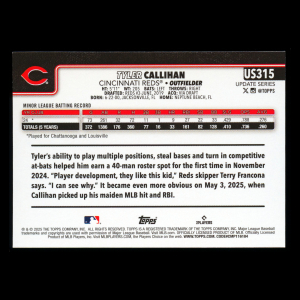 Tyler Callihan RC 2025 Topps Update Rookie Reds