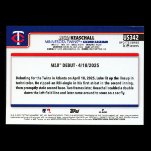 Luke Keaschall 2025 Topps Update Rookie Debut Twins