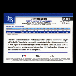 Jake Mangum RC 2025 Topps Update Rookie Rays