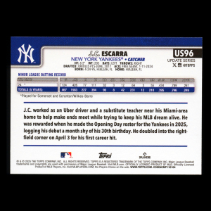 J.C. Escarra RC 2025 Topps Update Rookie Yankees