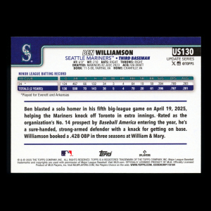 Ben Williamson RC 2025 Topps Update Rookie Mariners