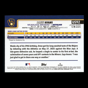 Drew Avans RC 2025 Topps Update Rookie Brewers
