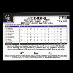 Jack OLoughlin RC 2025 Topps Update Rookie Rockies