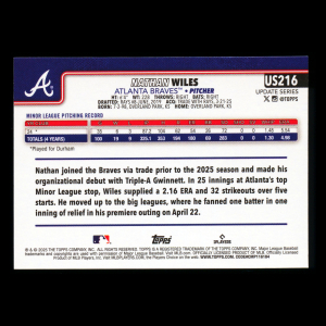 Nathan Wiles RC 2025 Topps Update Rookie Braves