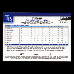 Eric Orze RC 2025 Topps Update Rookie Rays