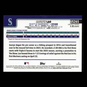 Sauryn Lao RC 2025 Topps Update Rookie Mariners