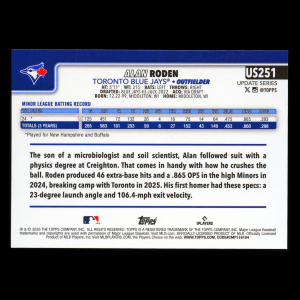 Alan Roden RC 2025 Topps Update Rookie Blue Jays