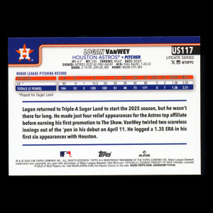 Logan VanWey RC 2025 Topps Update Rookie Astros