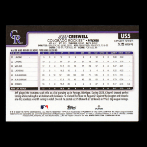 Jeff Criswell RC 2025 Topps Update Rookie Rockies