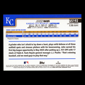 John Rave RC 2025 Topps Update Rookie Royals
