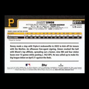 Ronny Simon RC 2025 Topps Update Rookie Pirates