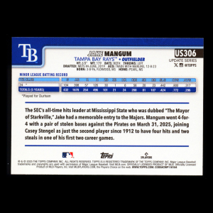 Jake Mangum RC 2025 Topps Update Rookie Rays