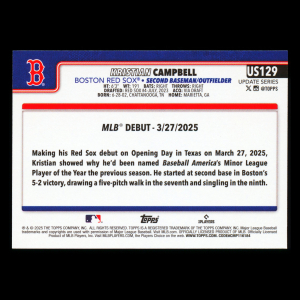 Kristian Campbell 2025 Topps Update Rookie Debut Red Sox