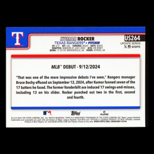 Kumar Rocker 2025 Topps Update Rookie Debut Rangers