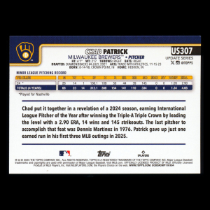 Chad Patrick RC 2025 Topps Update Rookie Brewers