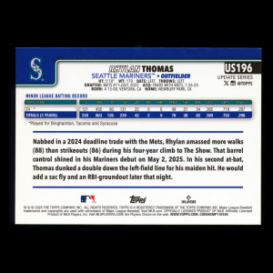 Rhylan Thomas RC 2025 Topps Update Rookie Mariners