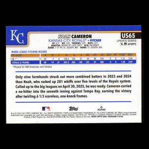 Noah Cameron RC 2025 Topps Update Rookie Royals