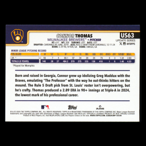 Connor Thomas RC 2025 Topps Update Rookie Brewers