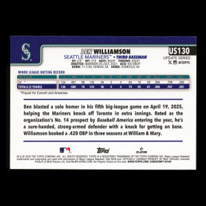 Ben Williamson RC 2025 Topps Update Rookie Mariners