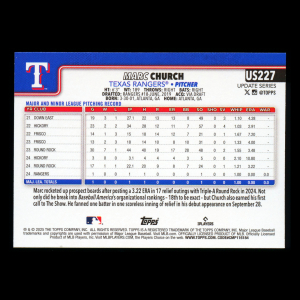Marc Church RC 2025 Topps Update Rookie Rangers