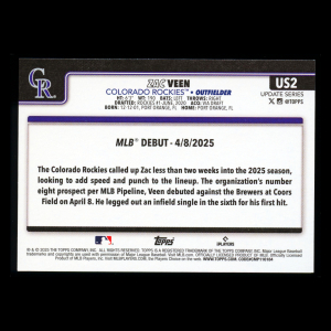 Zac Veen 2025 Topps Update Rookie Debut Rockies