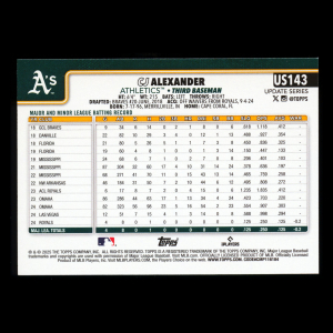 CJ Alexander RC 2025 Topps Update Rookie Athletics