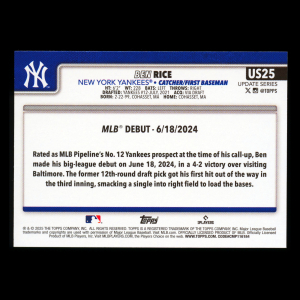 Ben Rice 2025 Topps Update Rookie Debut Yankees