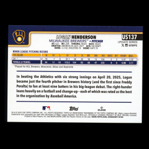 Logan Henderson RC 2025 Topps Update Rookie Brewers