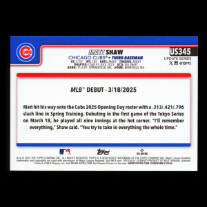 Matt Shaw 2025 Topps Update Rookie Debut Cubs