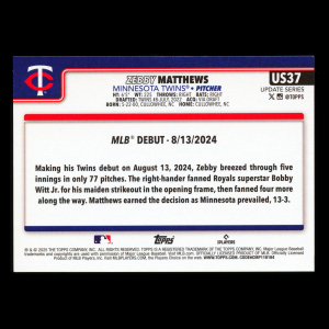 Zebby Matthews 2025 Topps Update Rookie Debut Twins