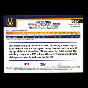 Craig Yoho RC 2025 Topps Update Rookie Brewers