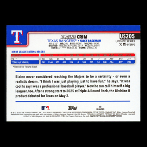 Blaine Crim RC 2025 Topps Update Rookie Rangers